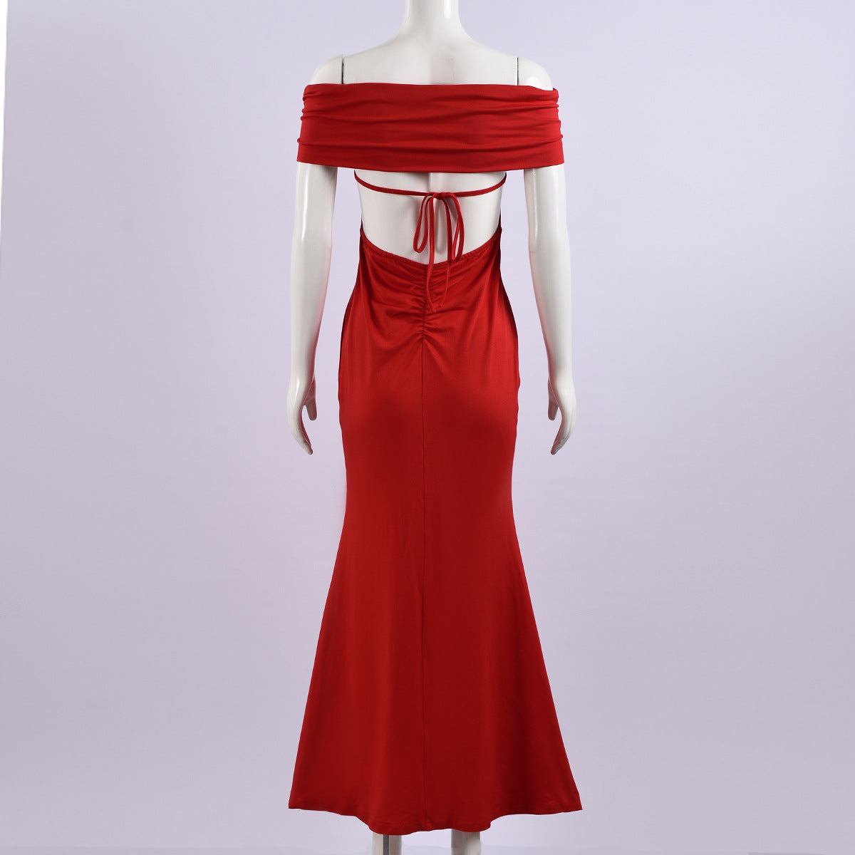 Autumn Women's Chic Off Shoulder Lace-Up Low Back Slim Long Dress 10