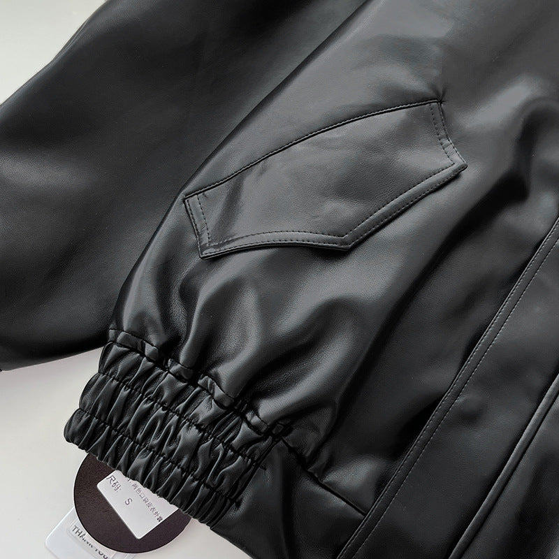 Women American Retro Loose PU-Leather Flight Jacket 14