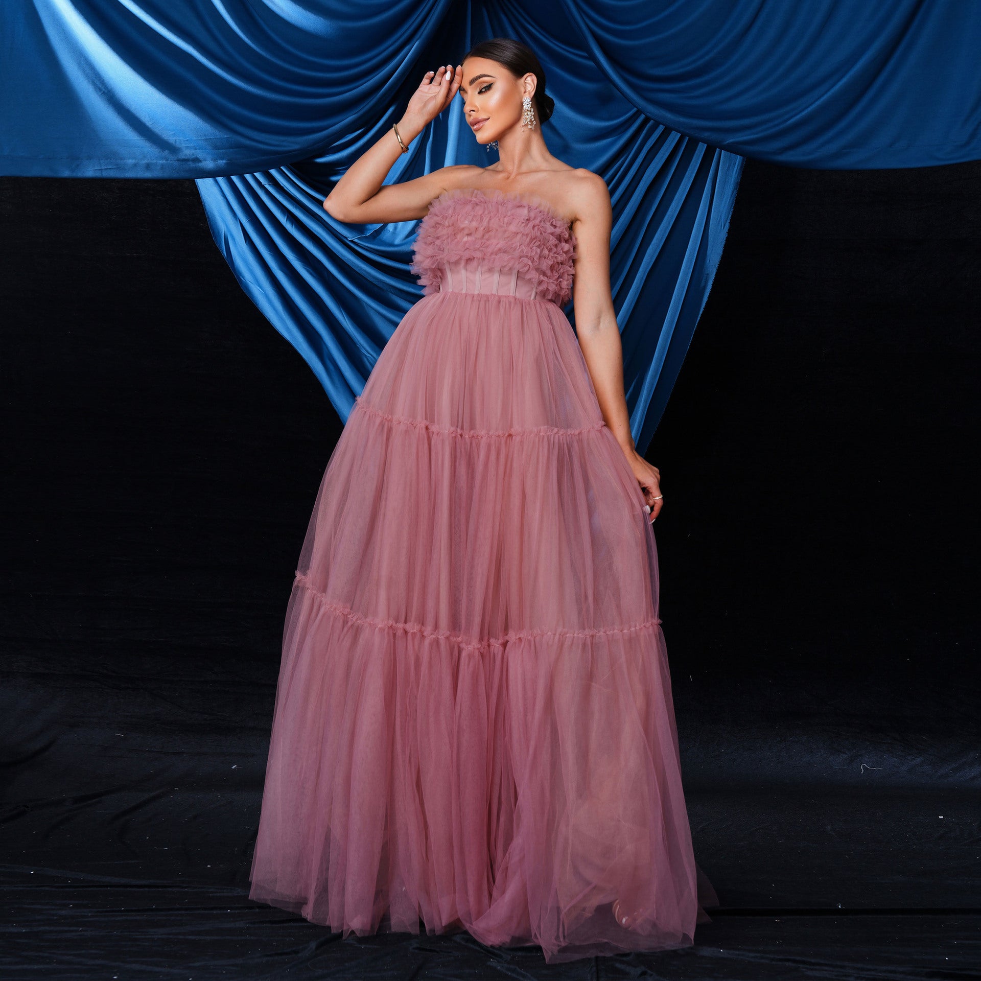 strapless Formal Party Mesh evening dress for women 6