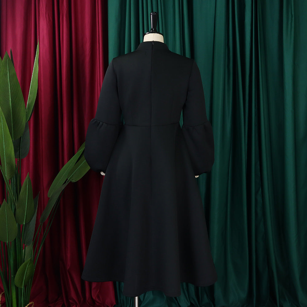 Women's Puff Sleeve Bow Tied High Waist A-Line Party Dress 32