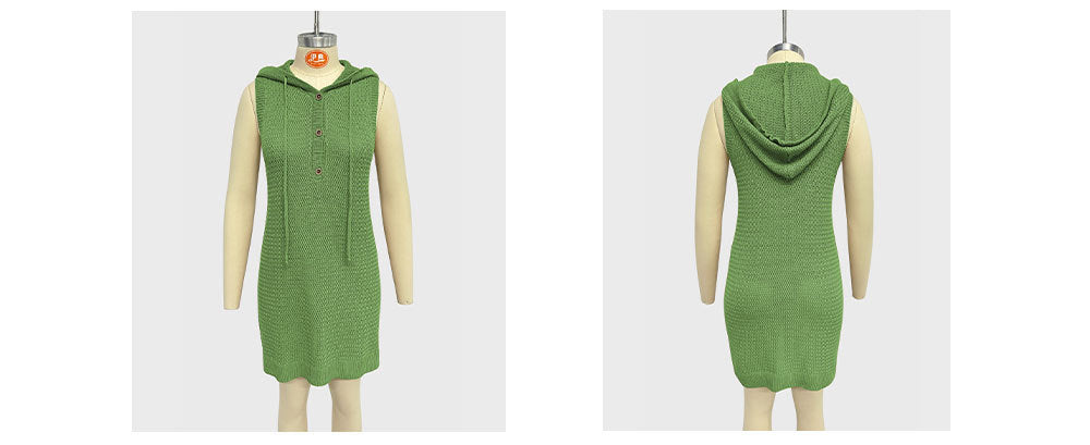 Women v-neck sleeveless hooded dress 14