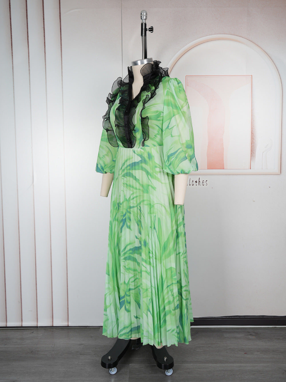 Elegant Long Dress Pleated African Plus Size Women's Print Chiffon Dress 14