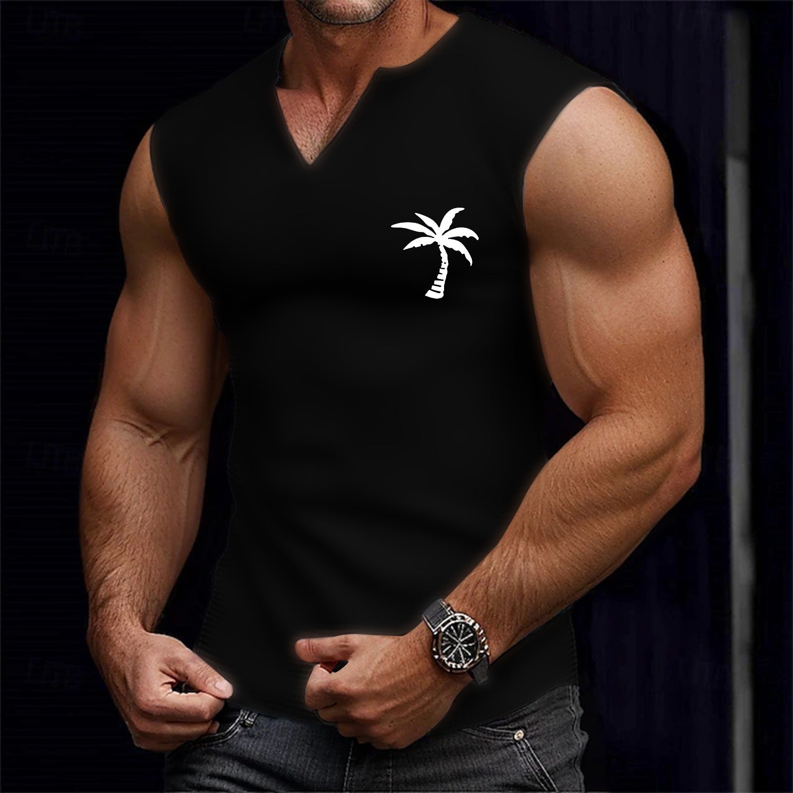 Men's Sporty Casual Coconut Tree Print Tank Top 29