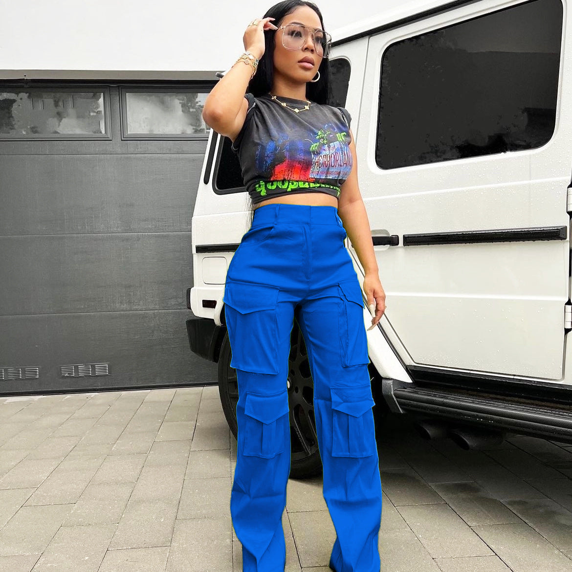 Women's Fashion Casual Solid Pocket Cargo Pants 26