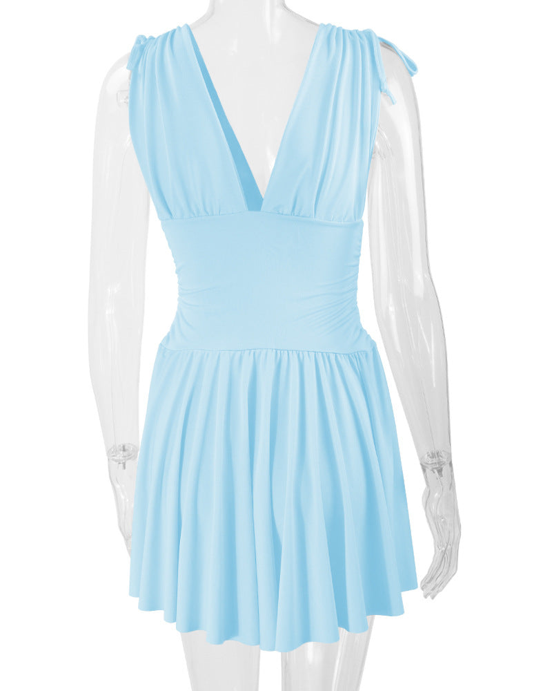 Women's Summer Sleeveless Sexy Deep V Slim Fit Pleated Dress 25