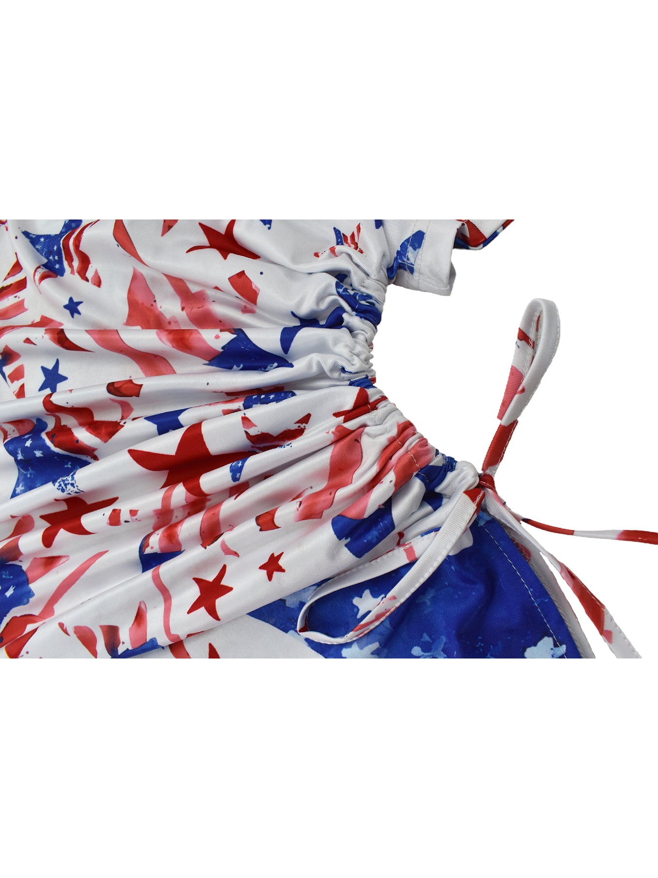 Sexy Stars And Stripes Print Short Sleeve Drawstring Irregular Casual Dress 8