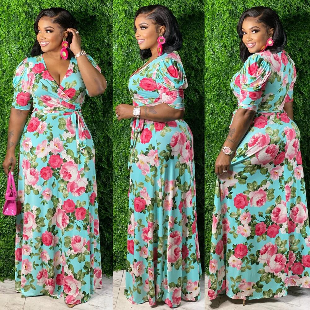 Plus Size Women Floral Print Maxi Dress 4