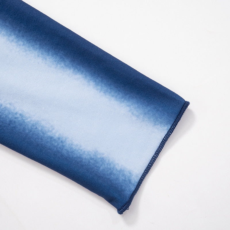 Women's Autumn Gradient Color Three Quarter Sleeve Crop Top High Waist Trousers Casual Two Piece Set 15