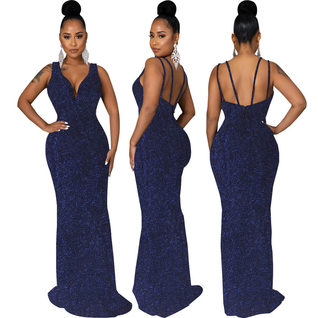 Women Sexy Deep V Neck Sleeveless Evening Dress 6