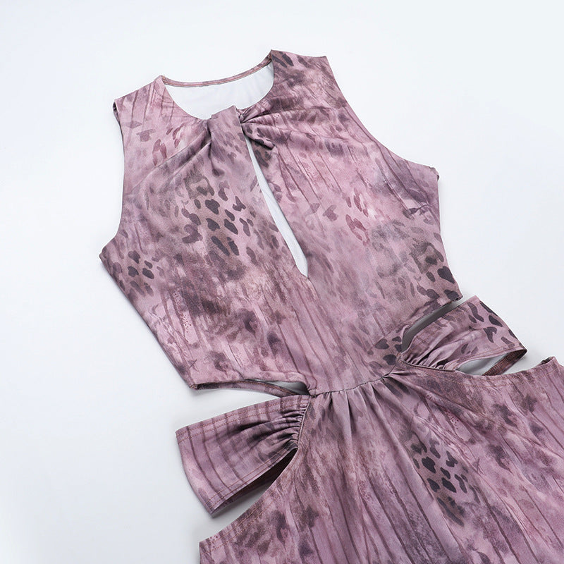 Women Summer Print Hollow Halter Neck Maxi Dress 10