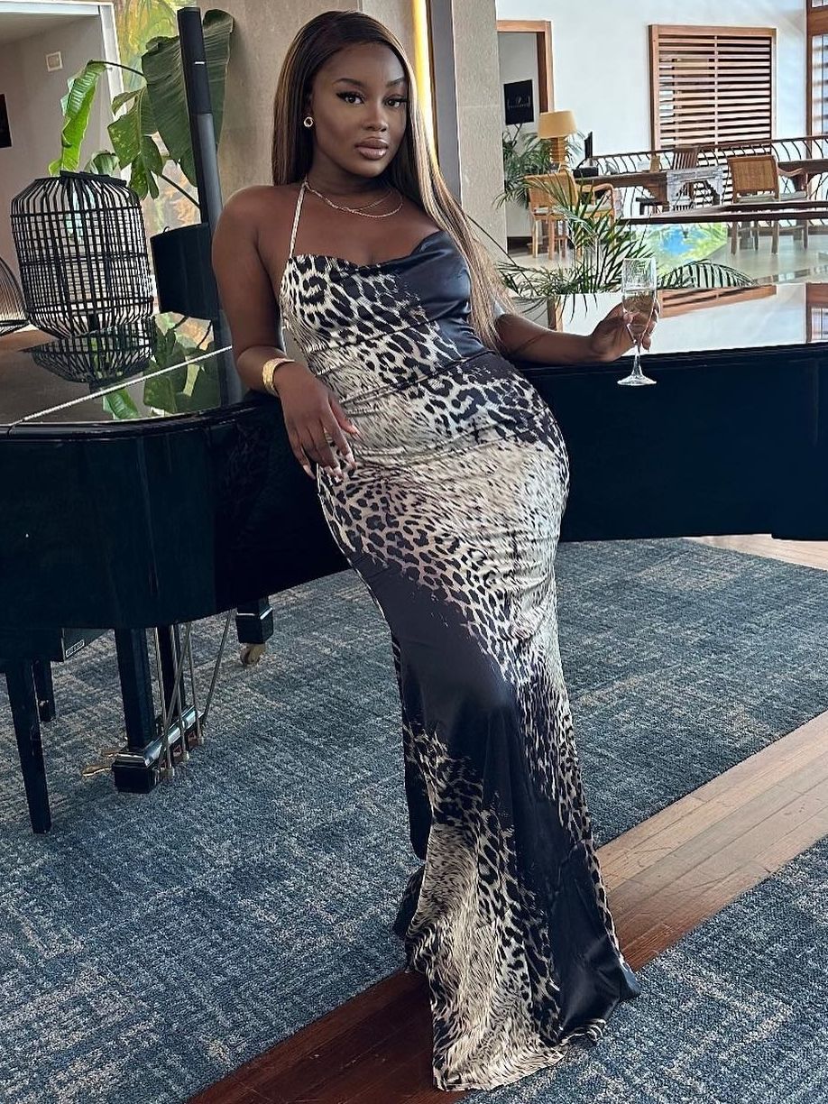 Women Off Shoulder Snake Print Strap Maxi Dress 5