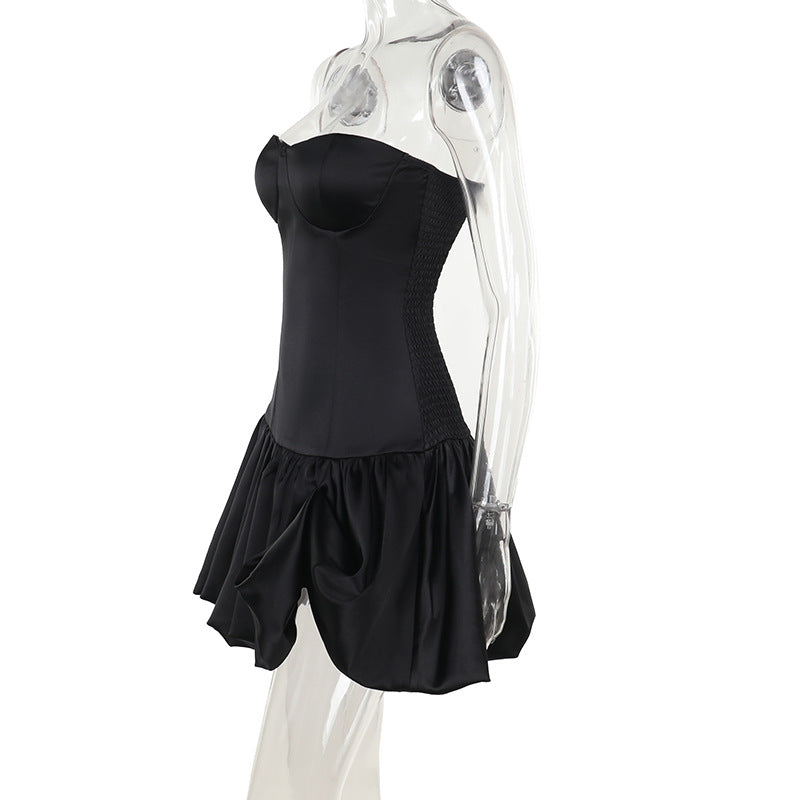 Fall Fashion Chic Sexy Slim Strapless Bubble A-Swing Dress 12