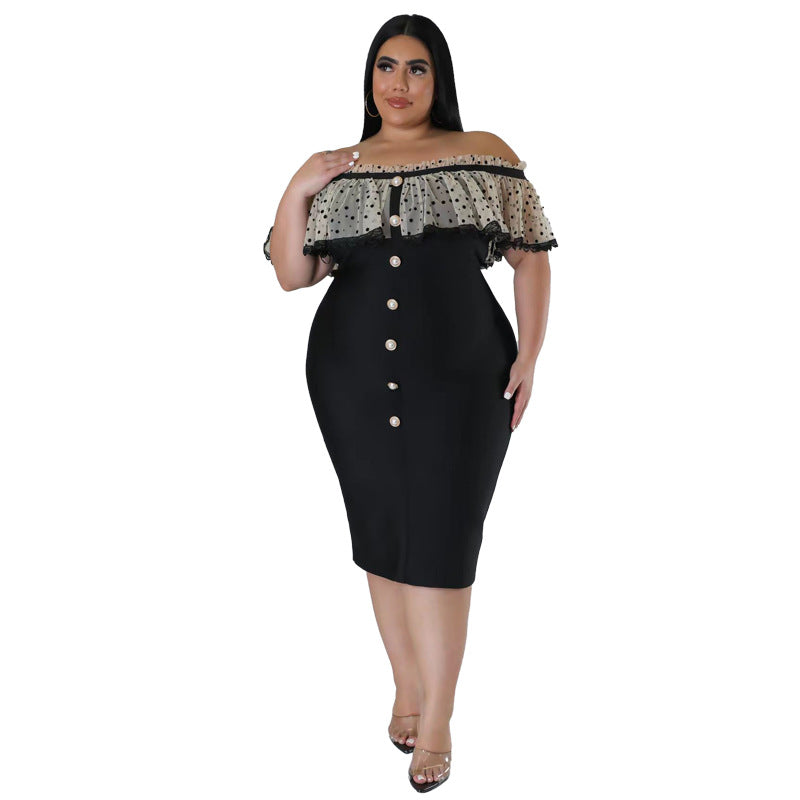Plus Size Women Summer Off Shoulder Ruffles Dress 9
