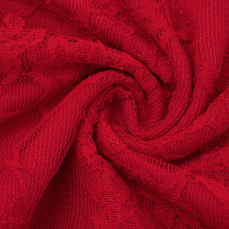 Autumn Women's Solid Color Lace-Up Sexy Lace Long Sleeve Ribbon Short Dress 27