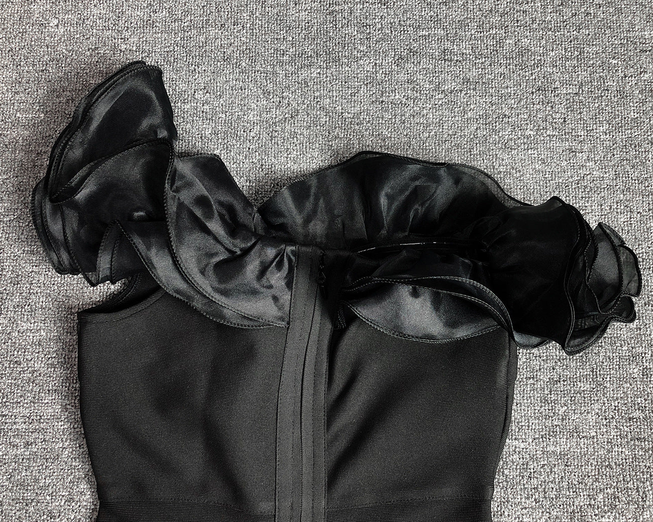 Ruffle Bandage Dress Fashionable And Elegant Off Shoulder Strapless Black Formal Party Dress 15