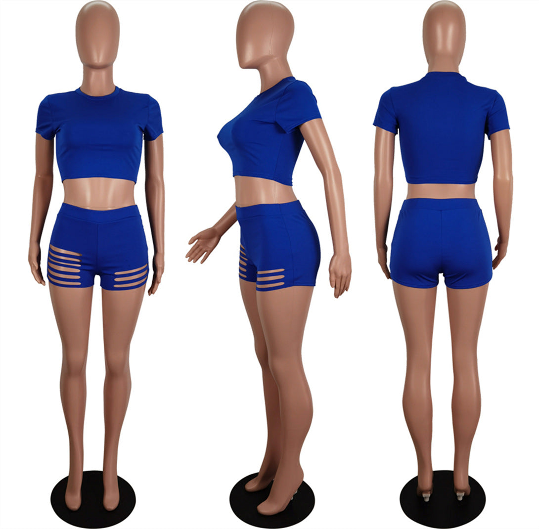 Women's Spring Summer Short Sleeve T-Shirt Shorts Set 12
