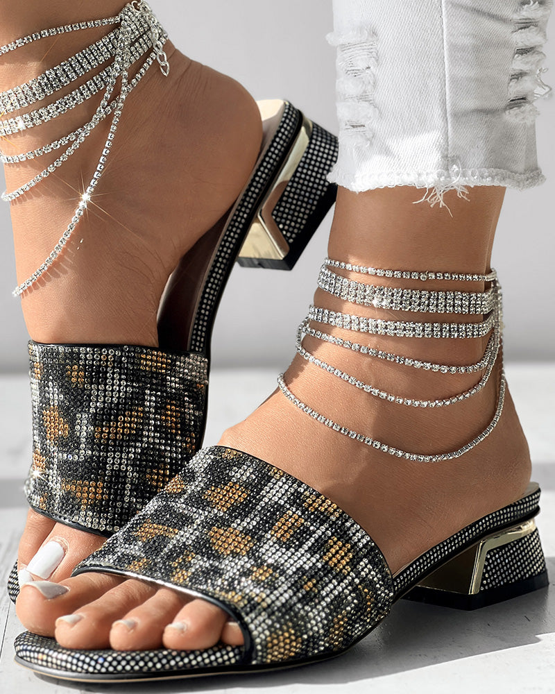 Women's Rhinestone Glitter Low-Heel Sandals