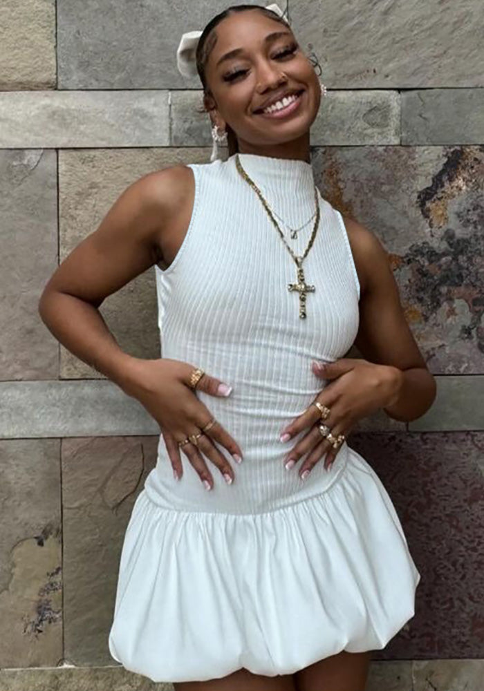 Women's Summer Fashion Sexy Back Hollow Slim Patchwork Pleated Dress