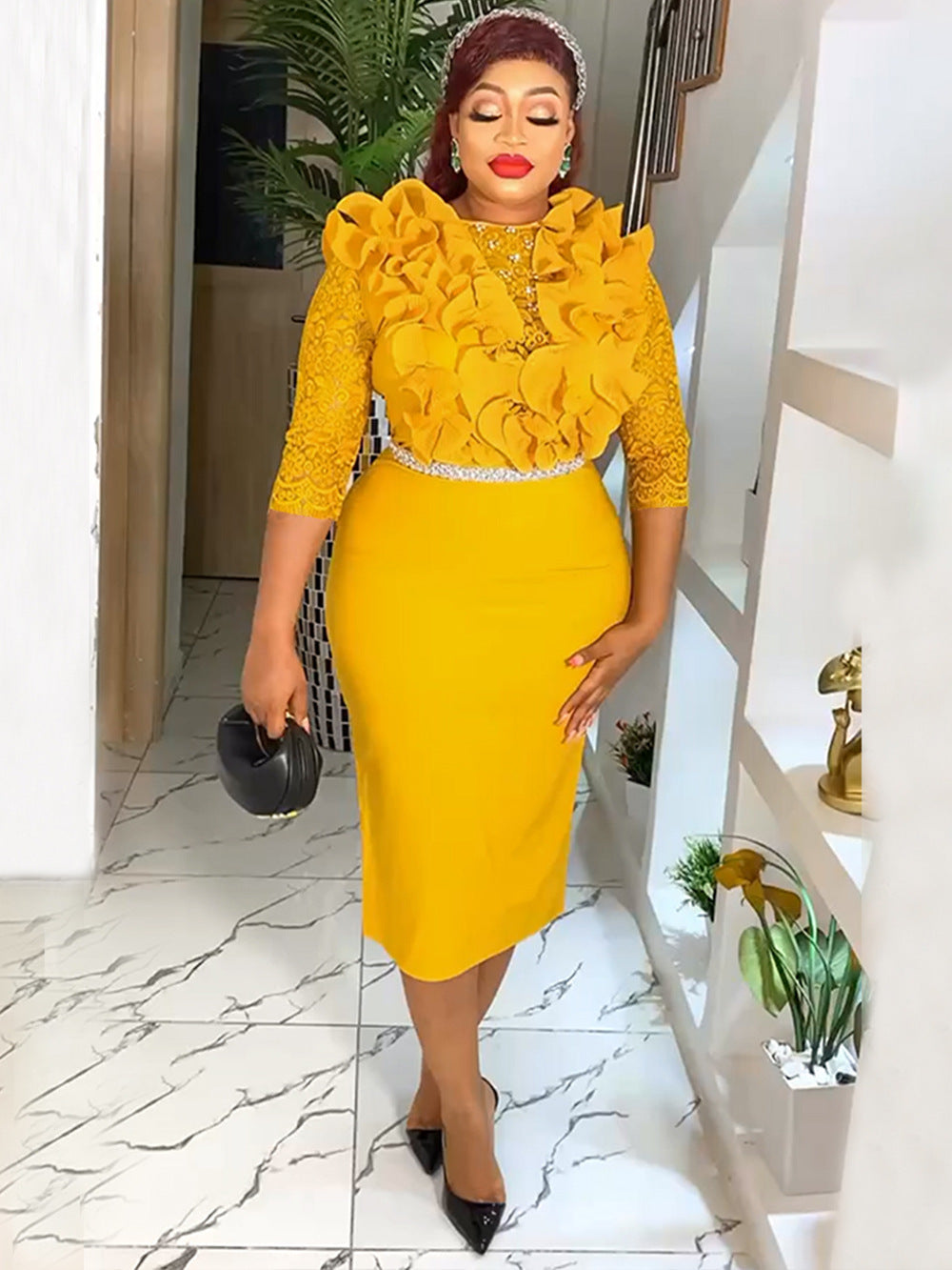 Plus Size African Women Clothing Career Bodycon Dress 7