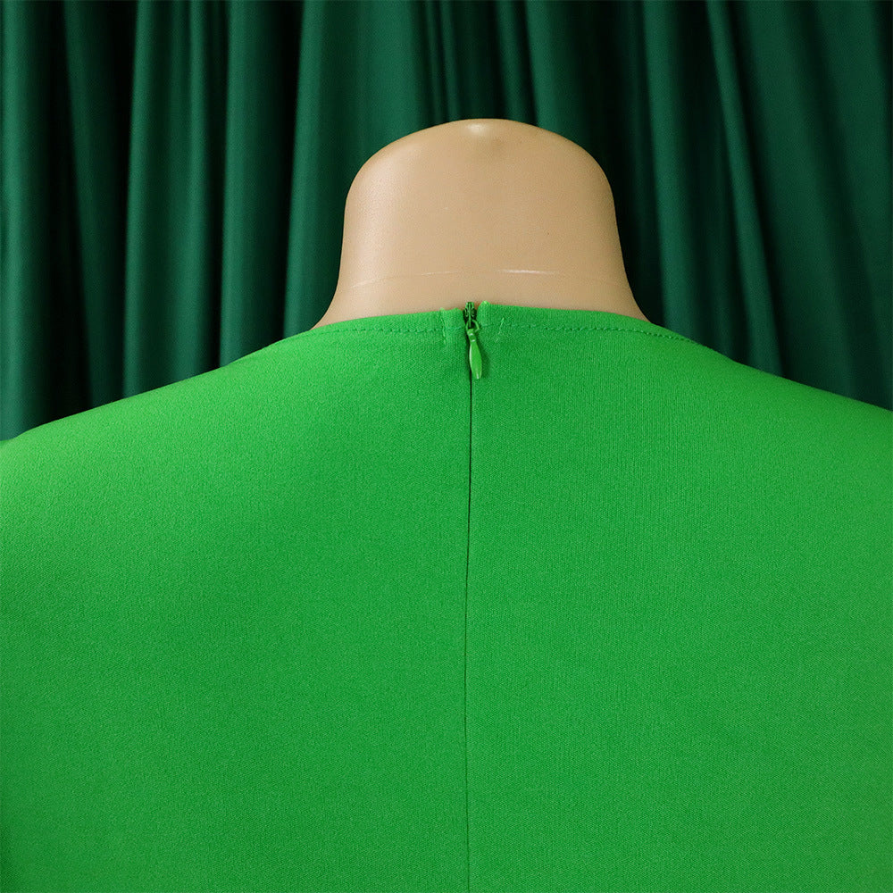 Women Summer mesh flocked puff sleeves V-neck Bodycon dress 36