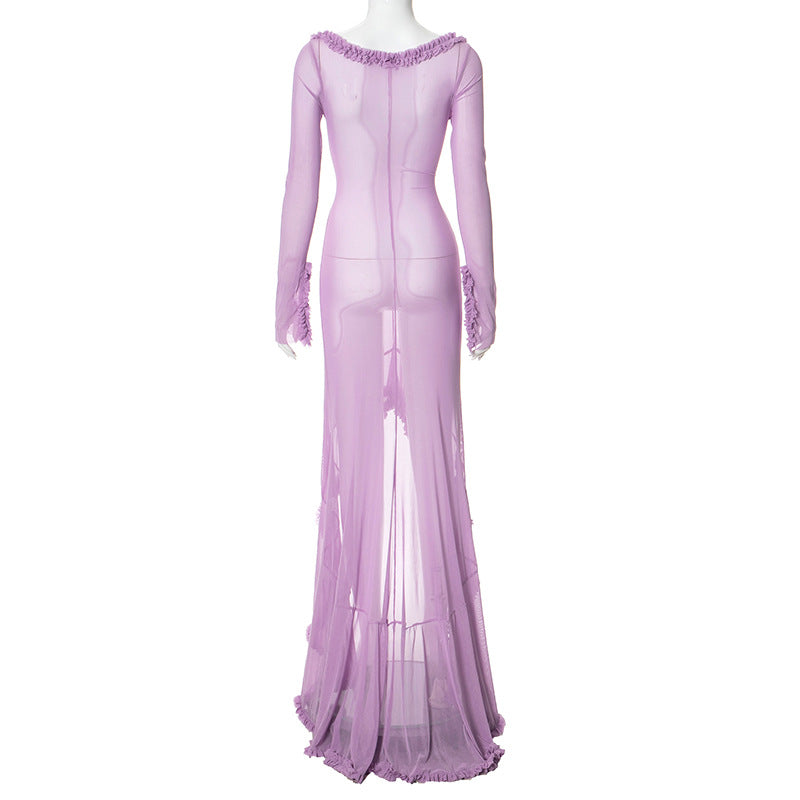 Women Hollow Gathered Lace Dress 32