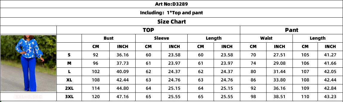 Women Printed Long Sleeve Top Wide Leg Pants Two-Piece Set 8