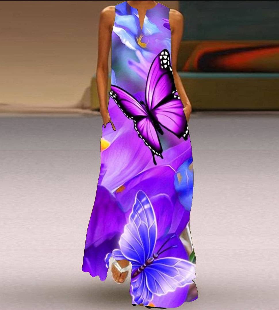 Summer women's sleeveless dress v-neck printed face dress 18