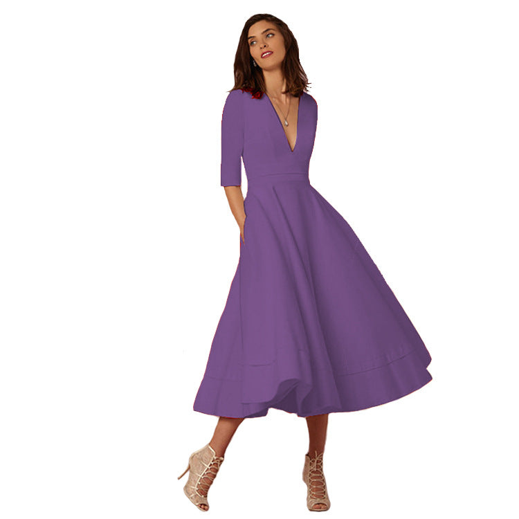 Women Sexy V-Neck Half-Sleeve Dress 10