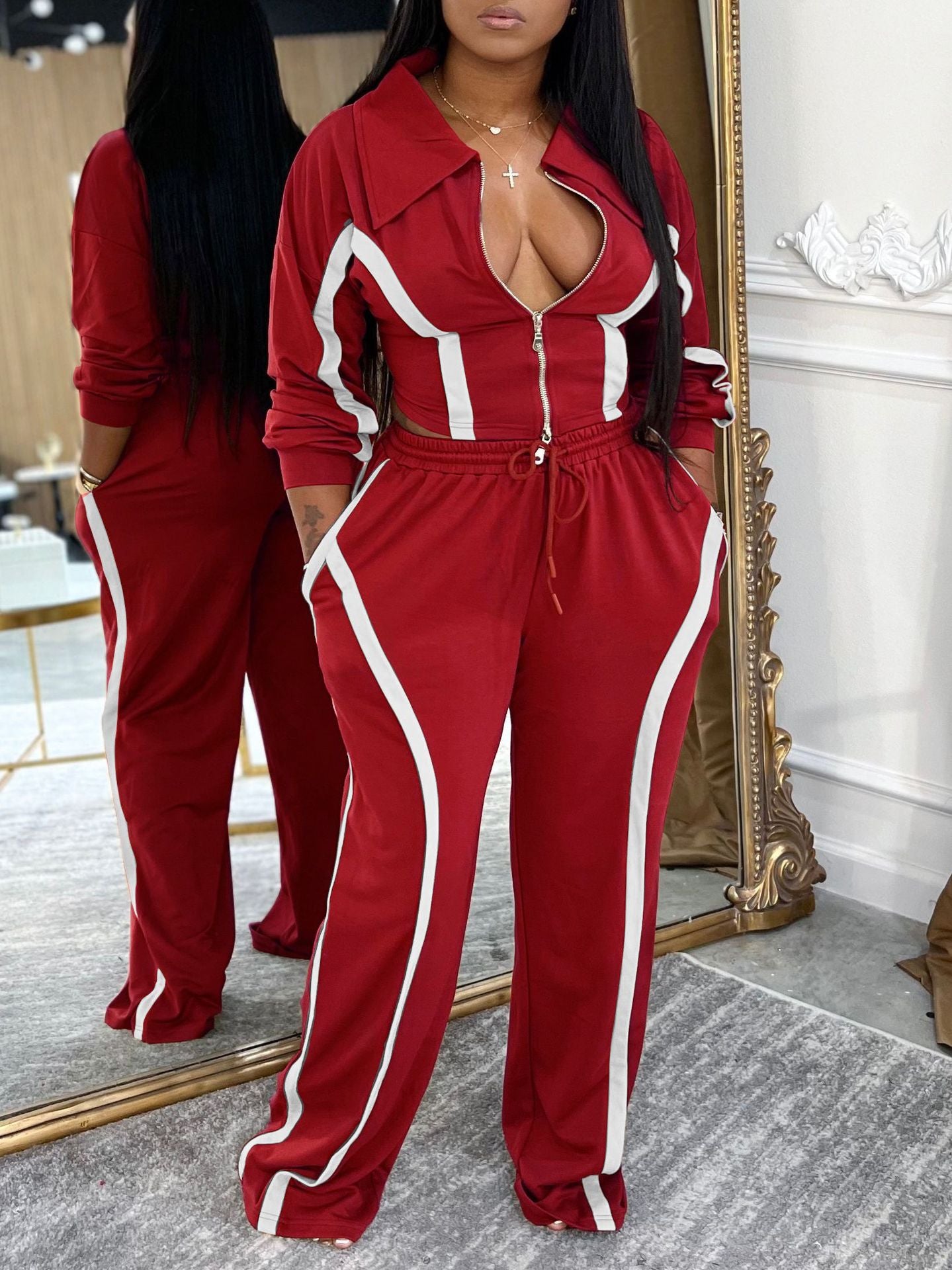 Women Fall/Winter Casual Top and Sweatpants Two-Piece Set 4