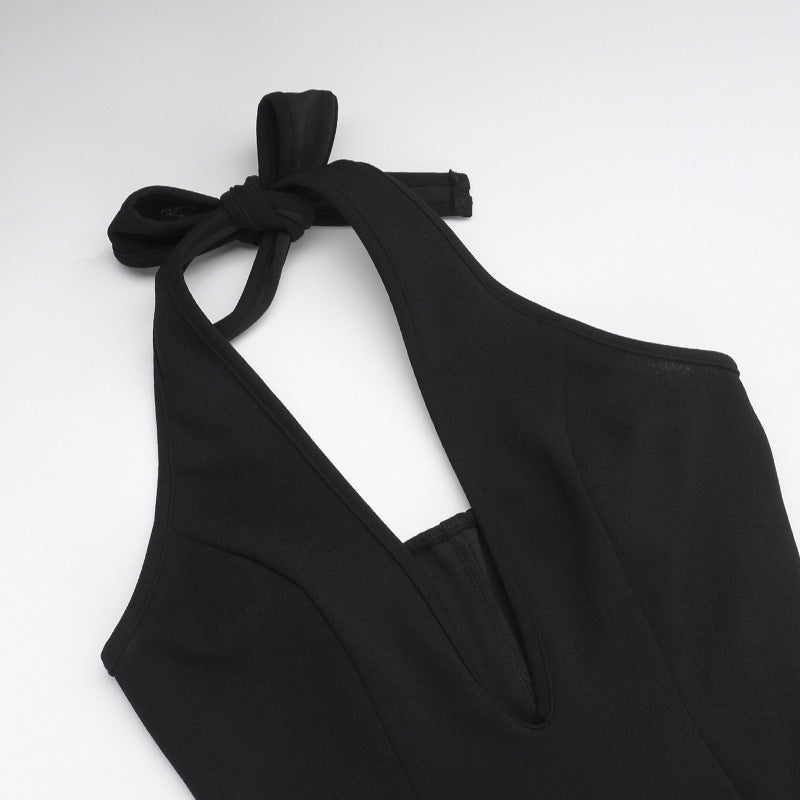 Women autumn sexy Halter Neck V Neck ruffle dress 19