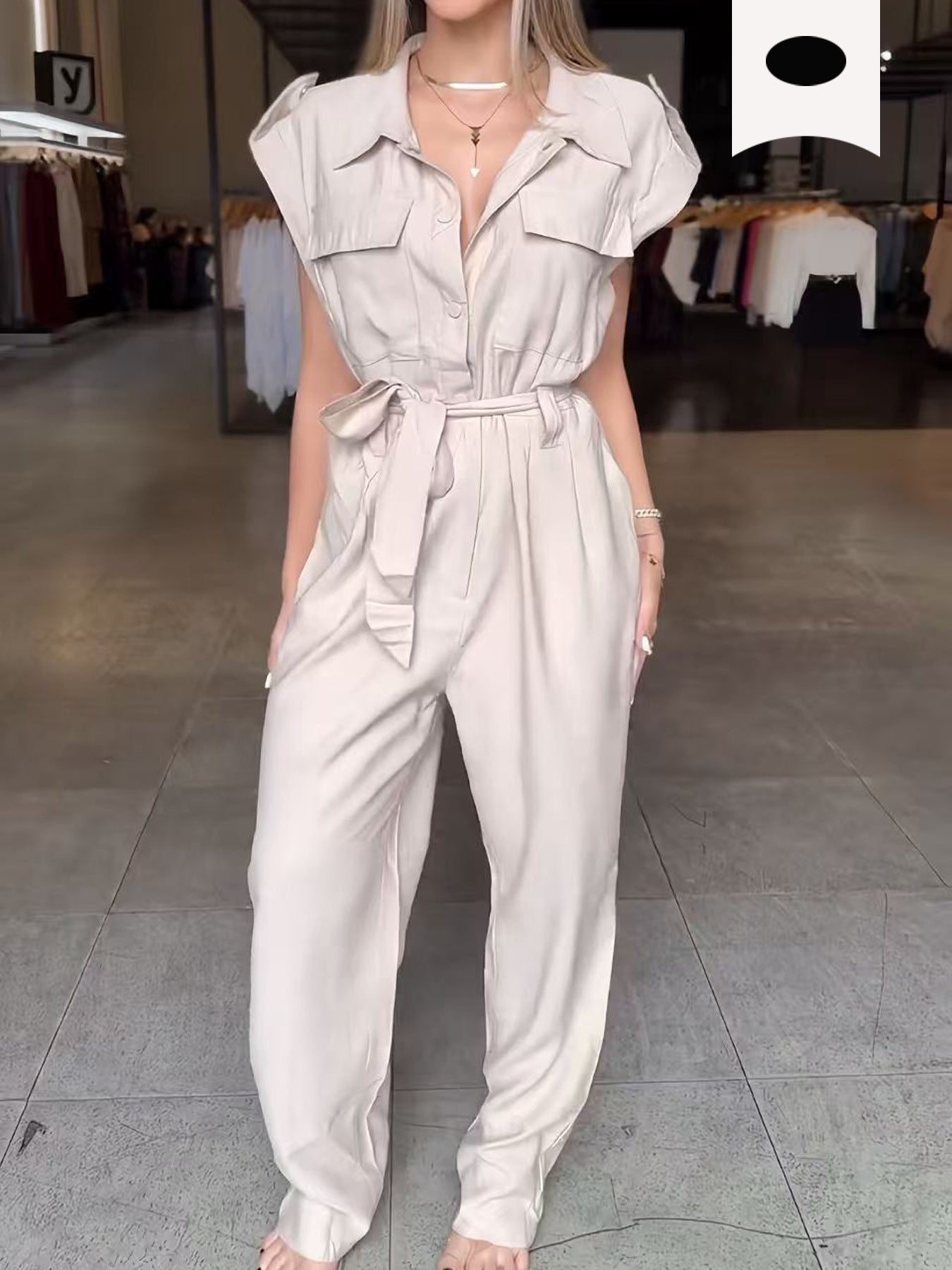 Women Sleeveless Cargo Wide Leg Jumpsuit 3