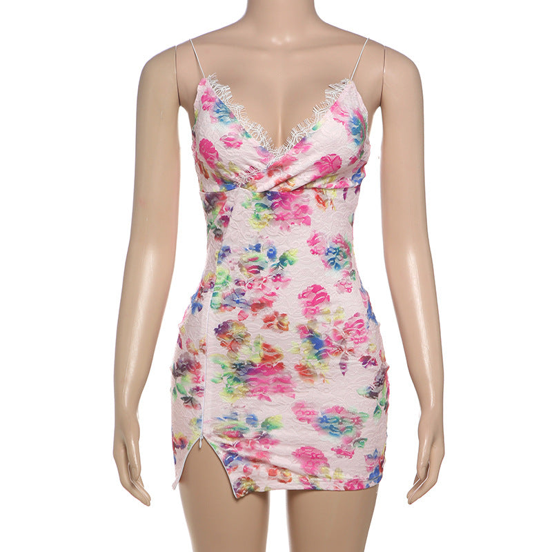 Fashion Sexy V-Neck Lace Patchwork Floral Strap Women's Dress 13