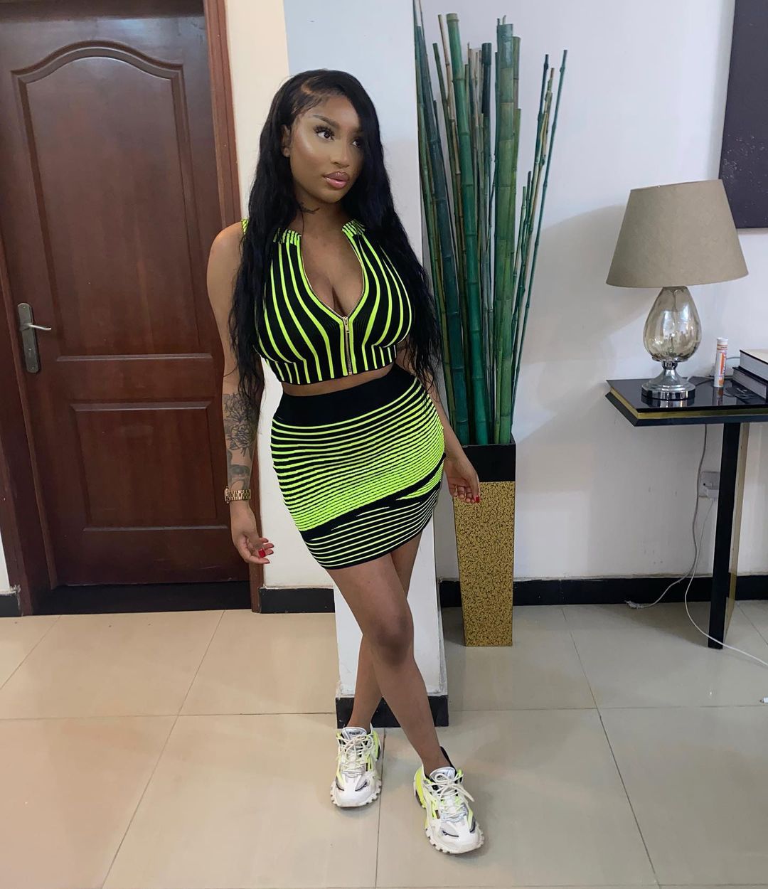 Women's Digital Positioning Striped Print Sleeveless Two Piece Skirt Set