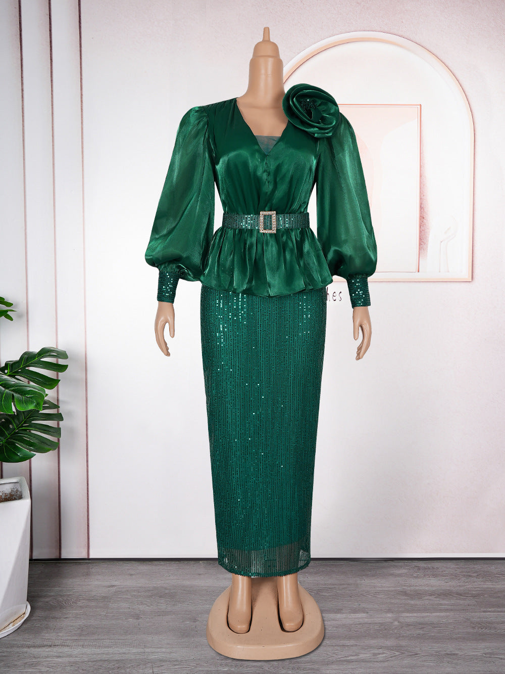 Africa Plus Size Women's Fashion Loose Sequin Evening Dress 9