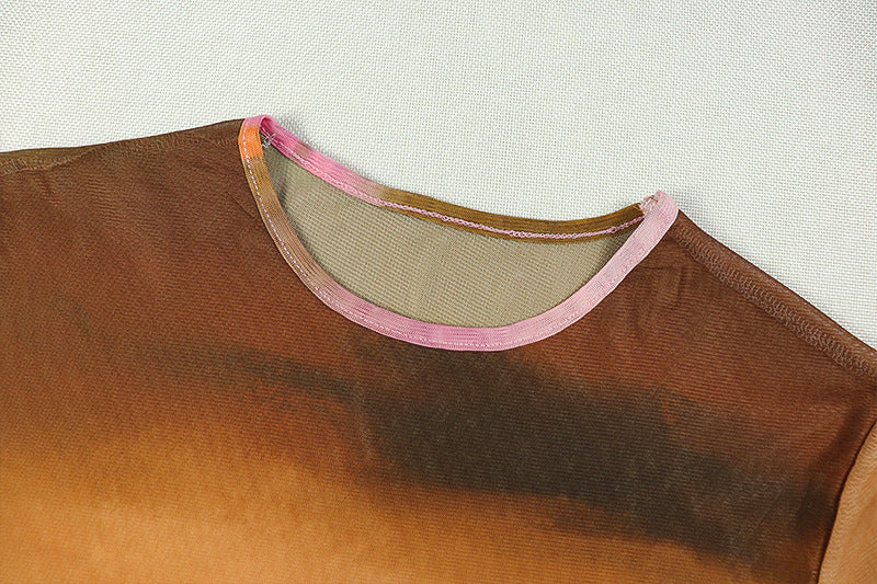 Fashion women's print round neck long sleeve micro-transparent bodycon dress 9