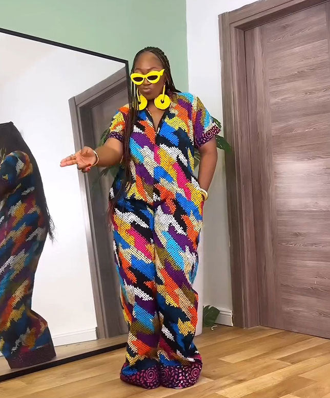 Sexy Printed Wide Leg Zip Loose Jumpsuit 3