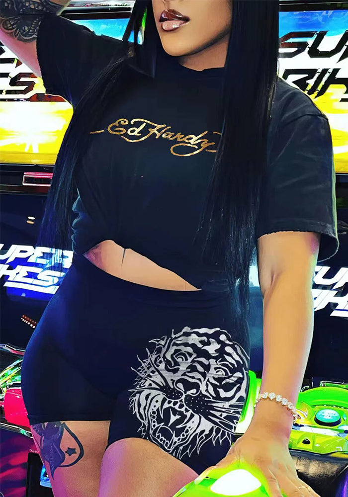 Fashionable Casual Trendy Printed Short-Sleeved Two Piece Shorts Set 4