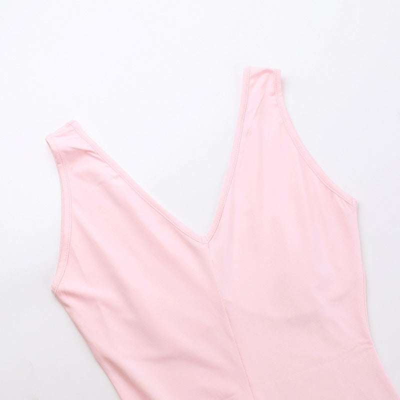 Women Spring Summer Sexy V-Neck Lotus Leaf Split Suspender Maxi Dress 35