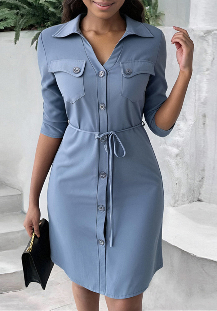 Women's Multi-Pocket Casual Shirt Dress