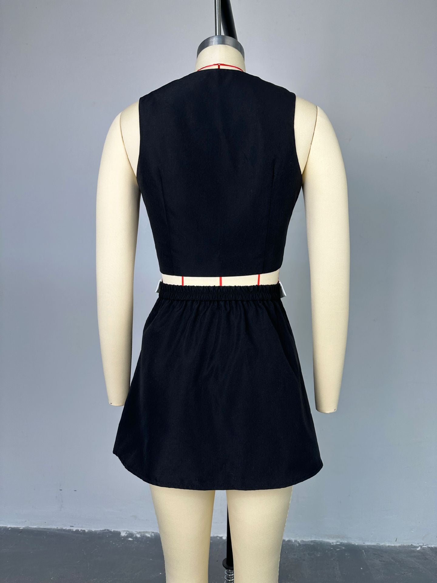 Women Summer Peter Pan Collar Sleeveless Top Skirt Casual Two-piece Set 11