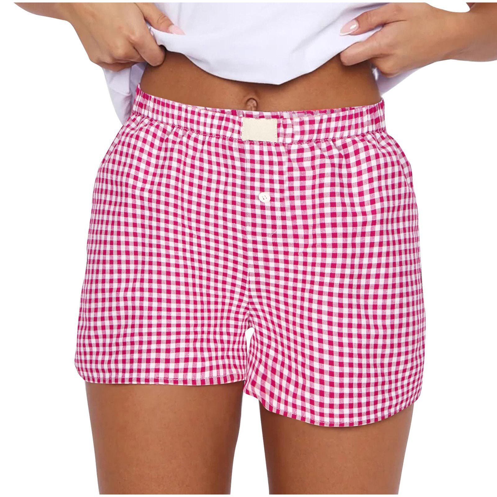 Women's Summer Retro Plaid High Waist Wide Leg Casual Shorts 7