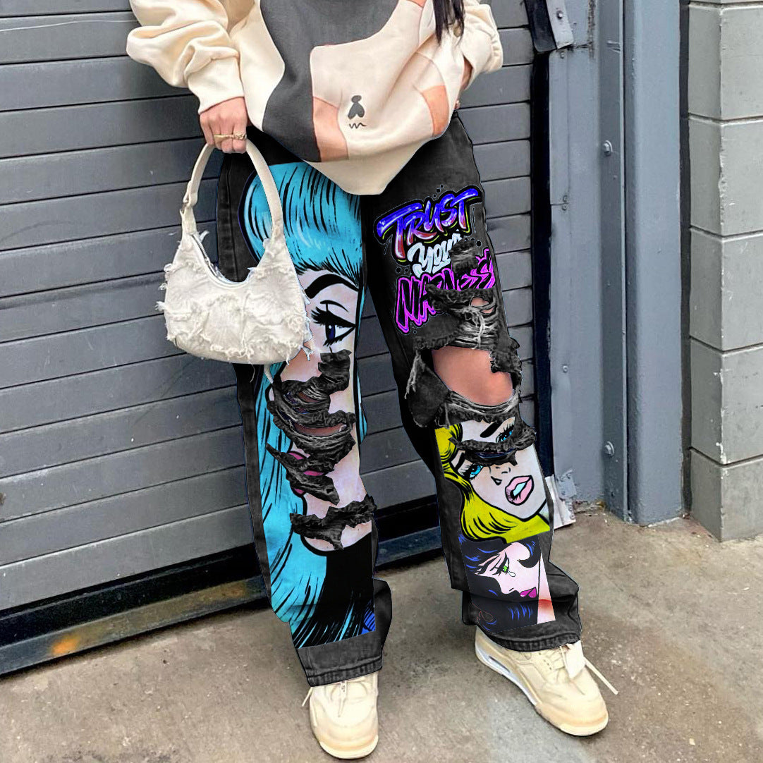 High Waist Cut Out Straight Wide Leg Jeans Winter Women's Clothes 5