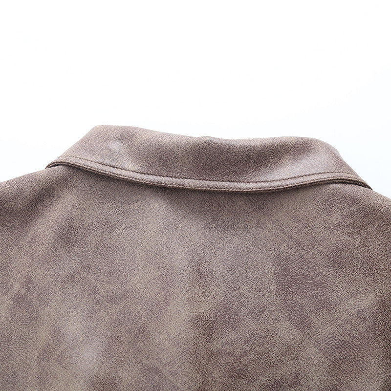 Women American Retro Loose PU-Leather Flight Jacket 29