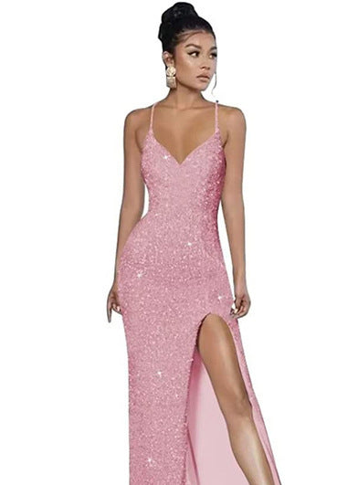 Sleeveless Backless Strap Red Deep V-Neck Sequin Dress（Processing time need 3-6 days） 15