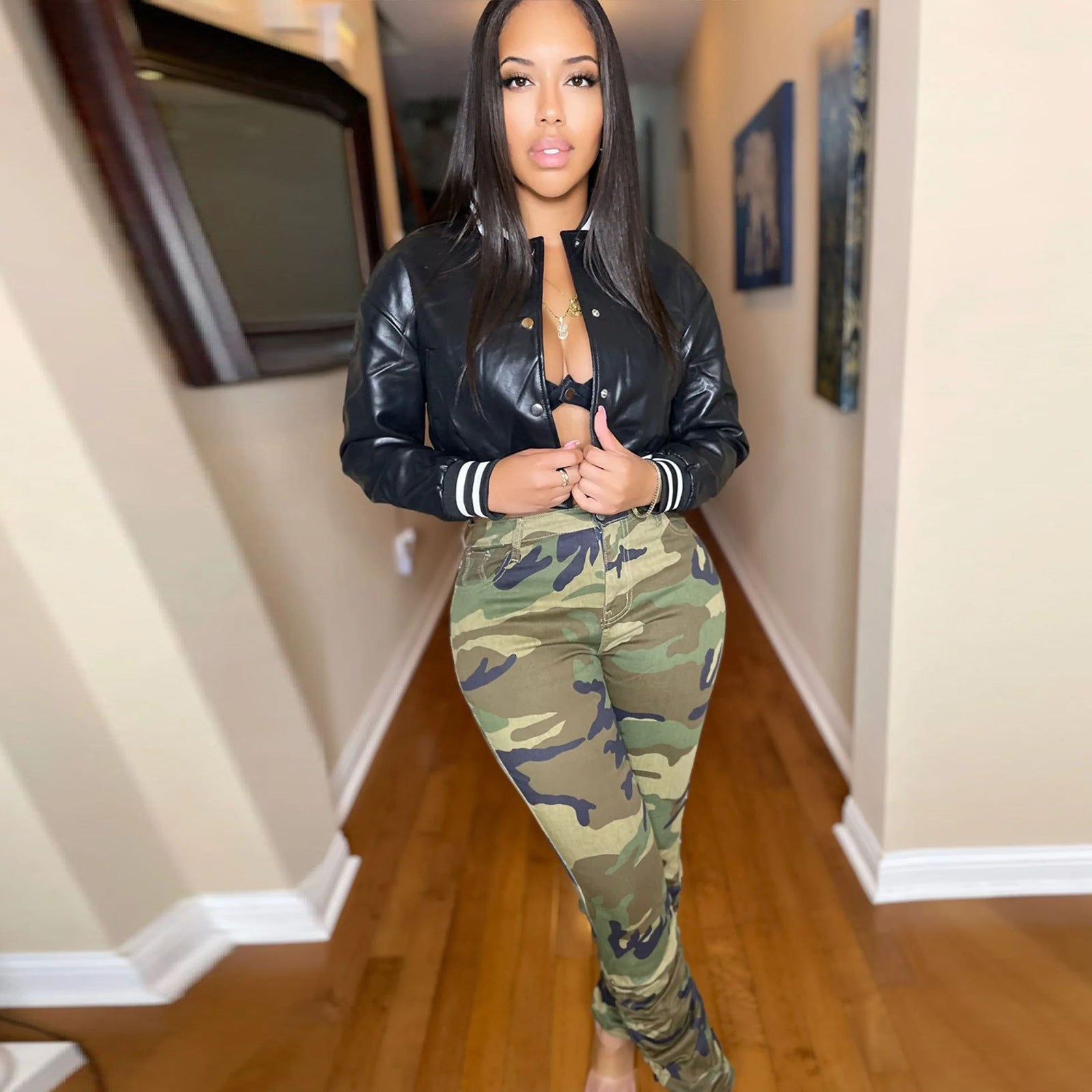 WomenCasual Ribbed Collar Pu-Leather Jacket 22