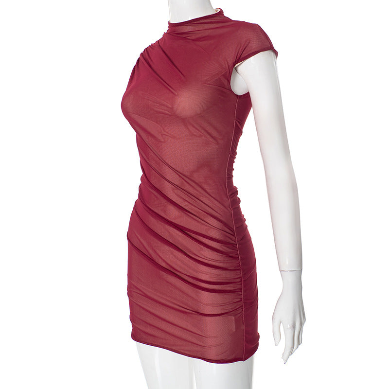 Women Round Neck Sexy See-Through Mesh Bodycon Dress 15