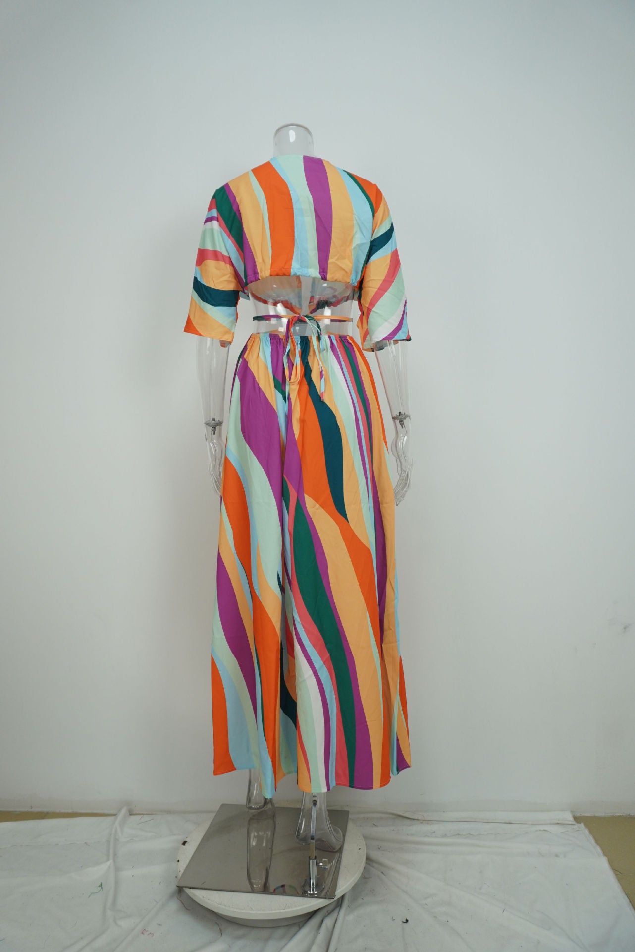 Women Spring Printed Sexy V-Neck Lace-Up Dress 8