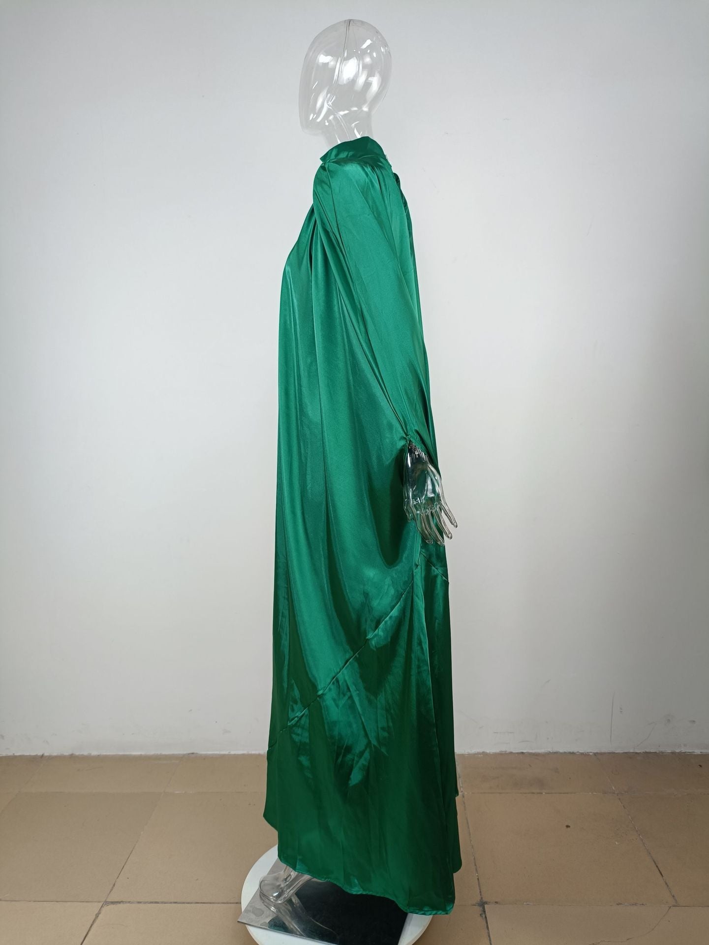 Dubai Muslim Women'S High Neck Loose Swing Robe Satin Dress Women'S Abaya 37