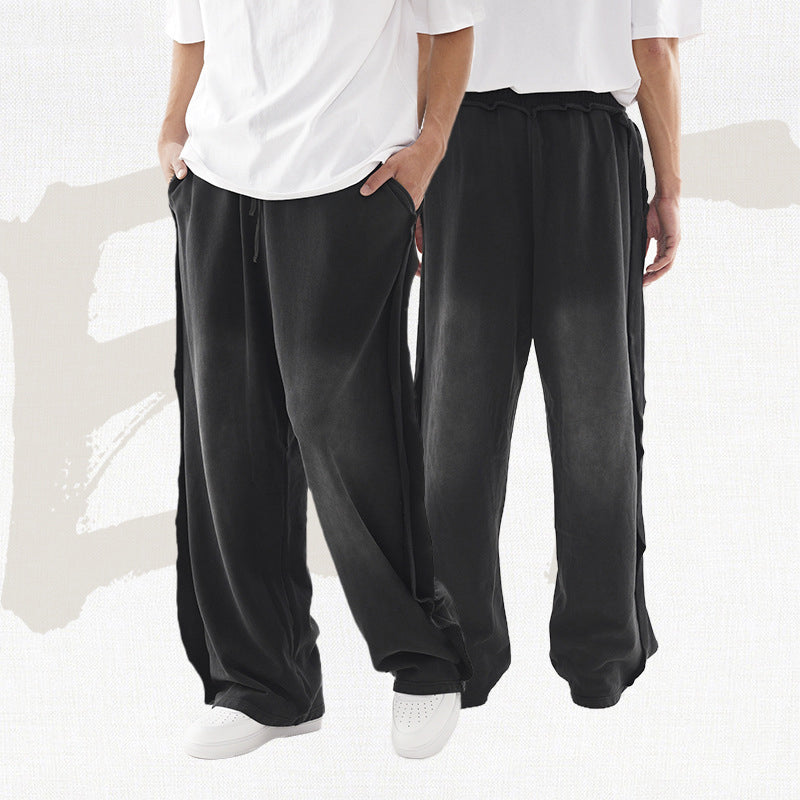 Men's American Street Fashion Washed Distressed Trousers Loose Casual Pants