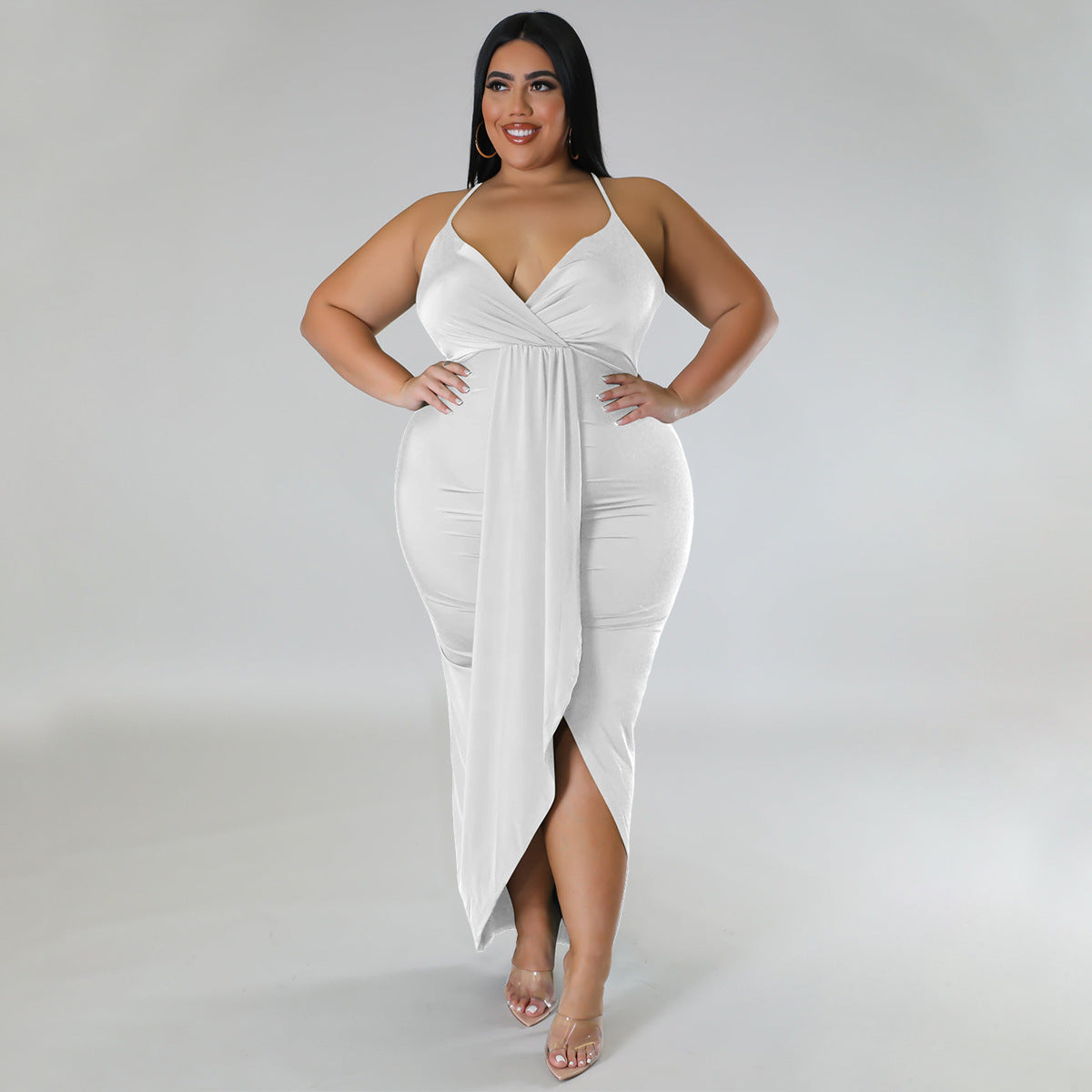 Women'S Solid  Straps Sleeveless V-Neck Party Dress 10